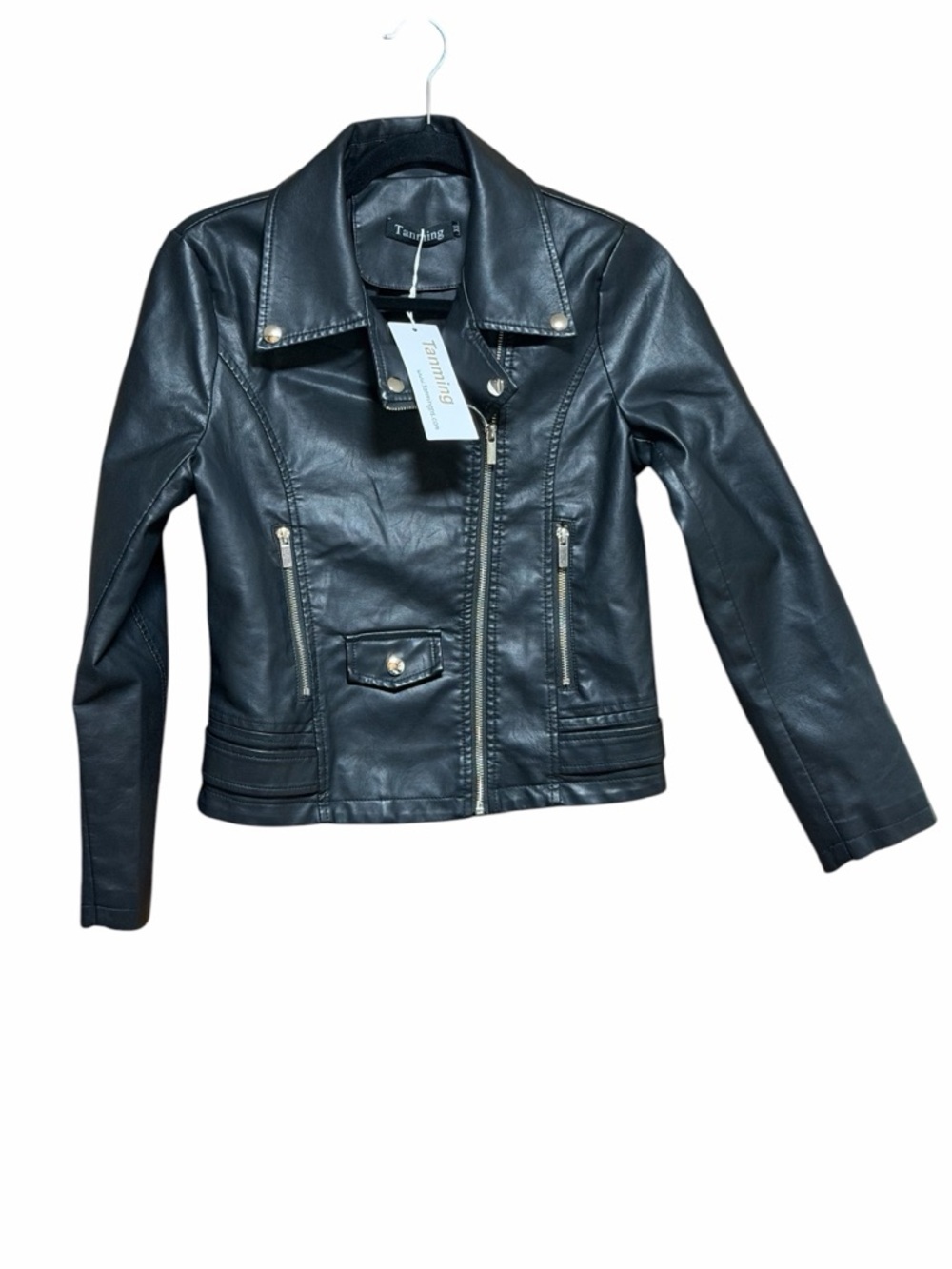 Tanming Faux Leather Biker Jacket Black Size XS NWT - Picture 2 of 9